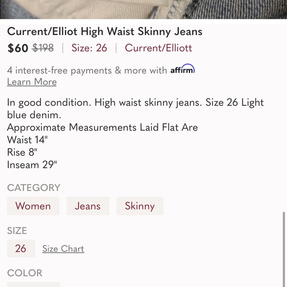Current Elliot Skinny Jeans Size 26 - Picture 11 of 11